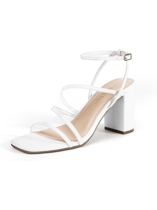 Shoes - DREAM PAIRS Women's White High Heels Chunky Block Strappy Square Open Toe Ankle